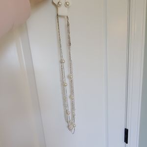 Faux pearl necklace and earrings